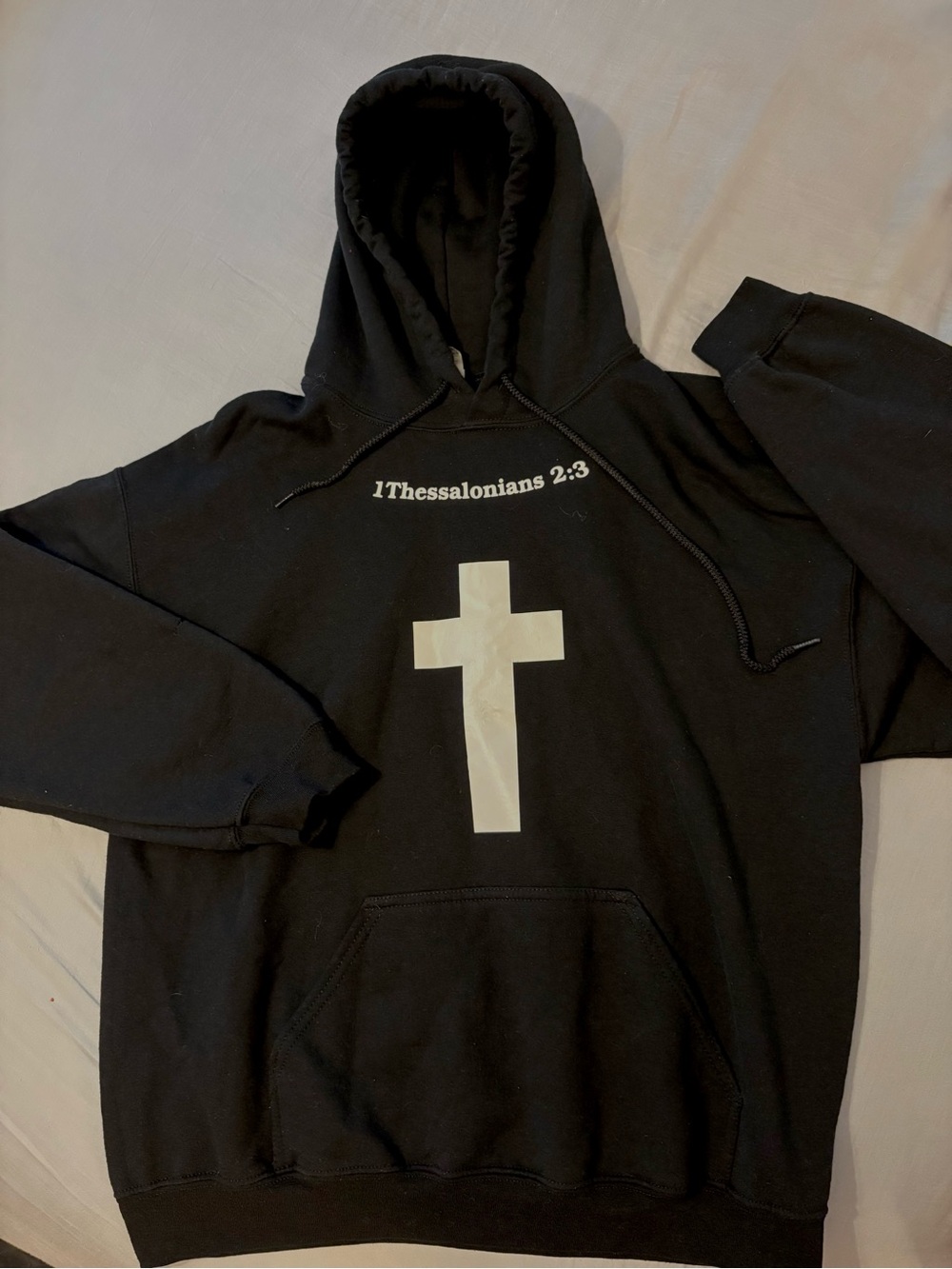 Black Men's Hoodie with Cross Graphic - 1 Thessalonians 2:3